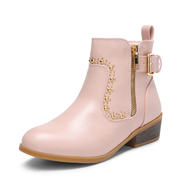 Girls Low Heel Zipper Ankle Boots - PINK -  0